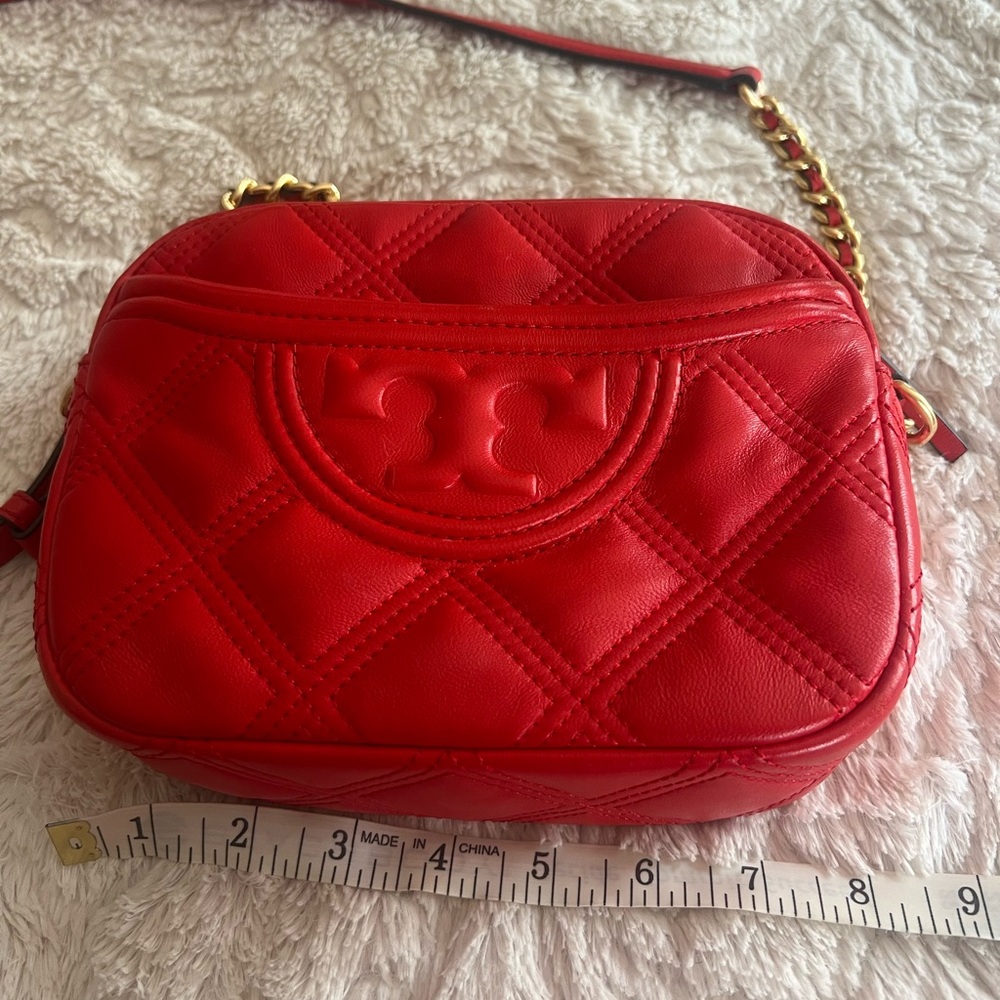 RARE Brilliant Red Tory Burch Fleming Camera Bag